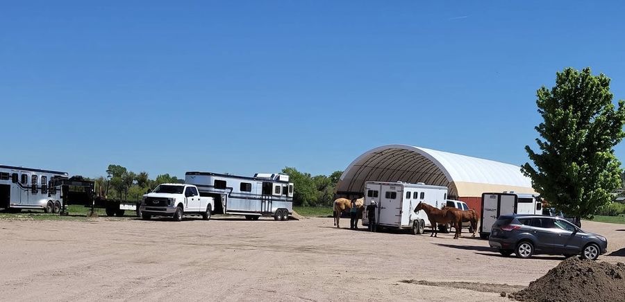 Horses and trailers at Castlewood Canyon Equine facility